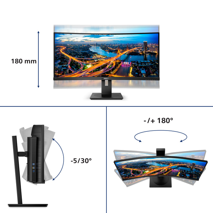 Philips B Line 345B1C/00, 86.4 cm (34"), 3440 x 1440 pixels, Quad HD, LCD, 4 ms, Black