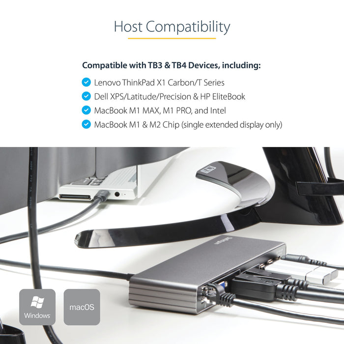 StarTech.com Thunderbolt 3 Dock - Dual 4K 60Hz Monitor TB3 Laptop Docking Station with DisplayPort, HDMI & 1080p VGA - 85W Power Delivery & Charging - 2x USB-A, Ethernet - Mac & Windows (TB3DK2DHVUE)