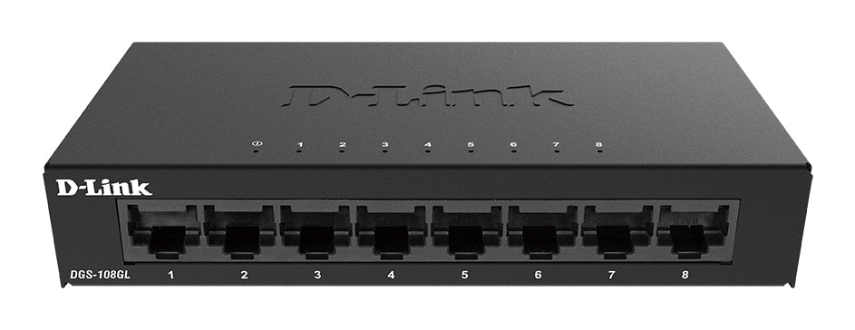 D-Link DGS-108GL 8-Port Gigabit Unmanaged Desktop Switch, Unmanaged, Gigabit Ethernet (10/100/1000), Desktop