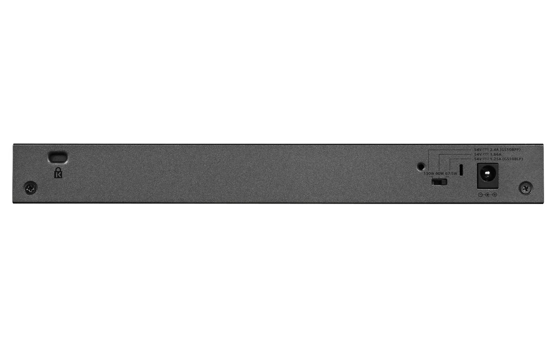NETGEAR GS108LP, Unmanaged, Gigabit Ethernet (10/100/1000), Power over Ethernet (PoE), Rack mounting, 1U, Wall mountable