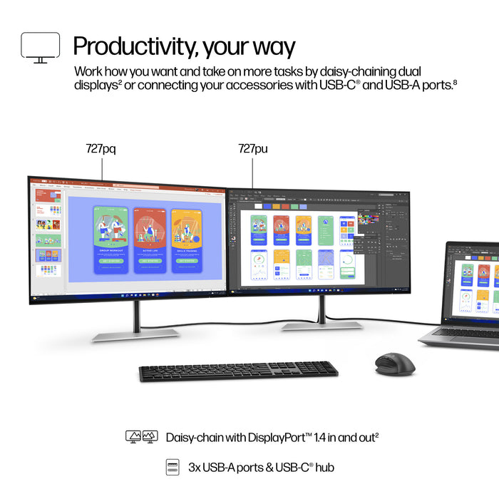 HP Series 7 Pro 27 inch QHD Monitor - 727pq, 68.6 cm (27"), 2560 x 1440 pixels, Quad HD, LCD, 5 ms, Silver