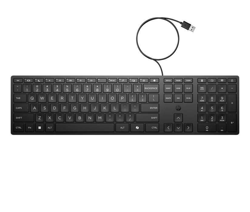 HP Wired Desktop 320K Keyboard, Full-size (100%), Wired, USB, Membrane, Black