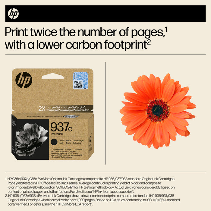 HP 937e EvoMore Black Original Ink Cartridge, High (XL) Yield, Black, 1 pc(s), 2500 pages, Single pack