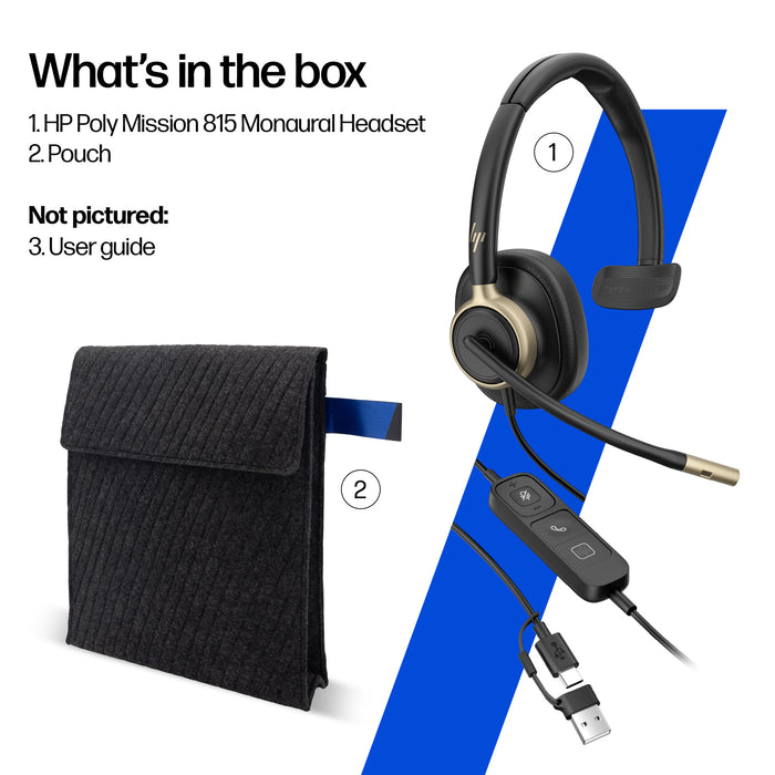 HP Poly Mission 815 Monaural USB Wired Headset, Wired, 122 g, Headset, Black