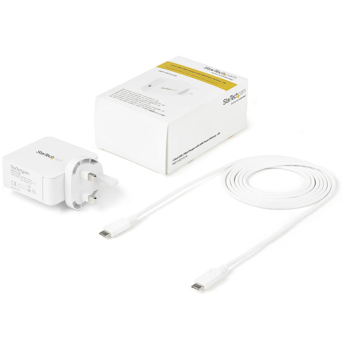 StarTech.com USB C Wall Charger - USB C Laptop Charger 60W PD - 6ft/2m Cable - Universal Compact Type C Power Adapter - Dell XPS/Lenovo X1 Carbon/HP EliteBook/MacBook - USB IF/CE Certified, Indoor, AC, 20 V, White