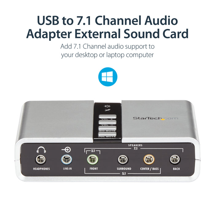 StarTech.com 7.1 USB Audio Adapter External Sound Card with SPDIF Digital Audio, 7.1 channels, 16 bit, USB