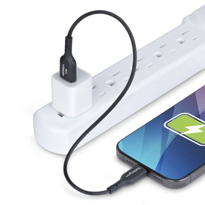 StarTech.com 1ft (30cm) USB-A to USB-C Charging Cable, Charge & Sync, 3A, USB 2.0, TPE Jacket - Black USB Charging Cord, 0.3 m, USB A, USB C, USB 2.0, 0.48 Gbit/s, Black
