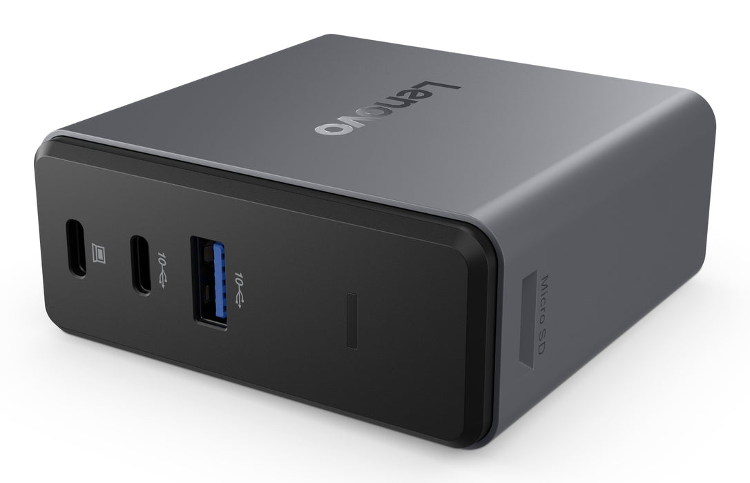 Lenovo X9 Charging GaN Dock, Wired, USB 3.2 Gen 2 (3.1 Gen 2) Type-C, 60 W, Grey, MicroSD (TransFlash), 3840 x 2160 pixels