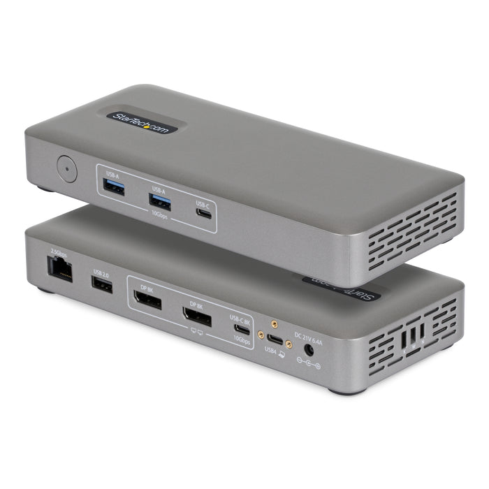 StarTech.com USB4 Docking Station, Driverless Dual 4K 144Hz for Mac and Windows, Universal USB-C Dock with DisplayPort, 100W PD and 2.5GbE, Wired, USB4, 10,100,1000,2500 Mbit/s, Grey, 10 Gbit/s, 8K Ultra HD
