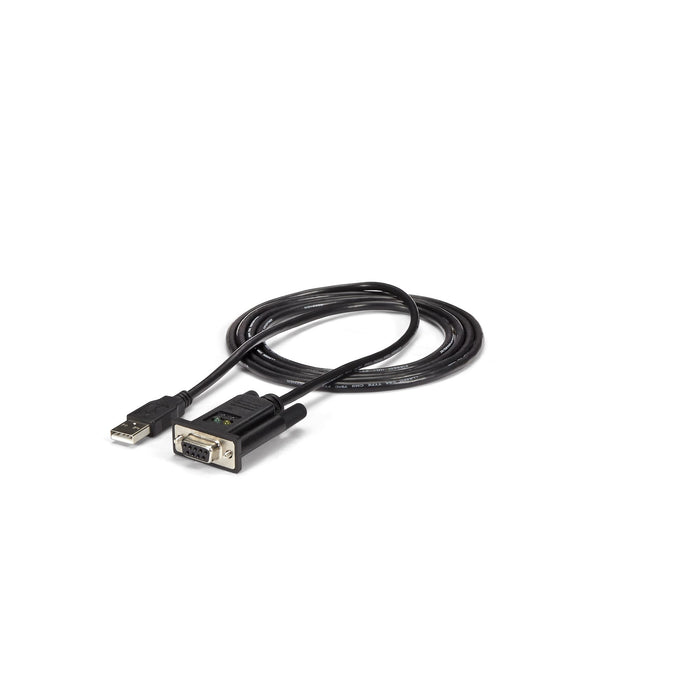 StarTech.com 6ft (1.8m) 1-Port USB to Serial RS232 Adapter, FTDI DB9 Serial DCE Adapter Cable, Null Modem, USB 2.0 - TAA, Black, 1.7 m, USB Type-A, DB-9, Male, Female
